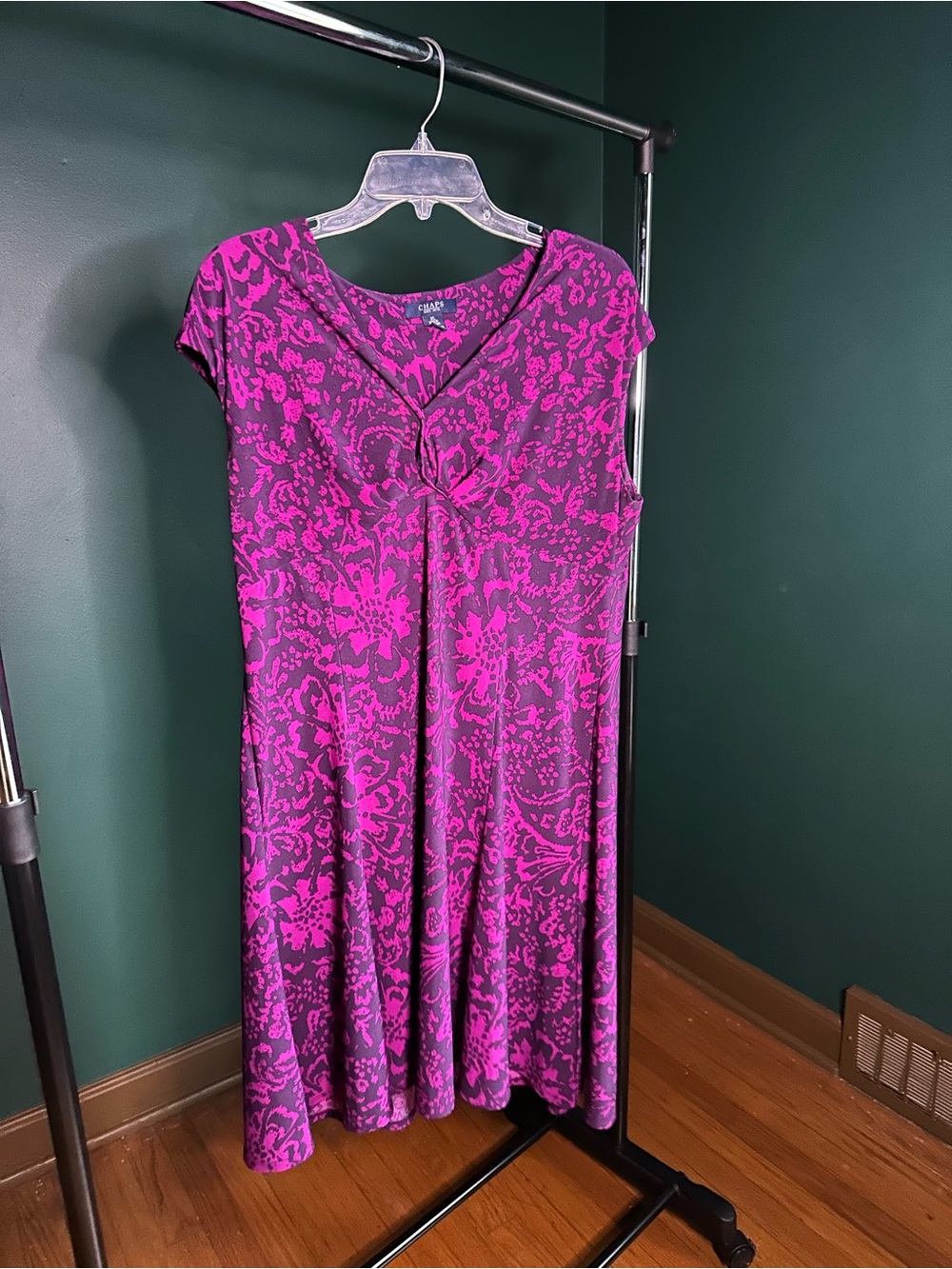 Chaps Purple and Pink Twist-Front Cap Sleeve Dress